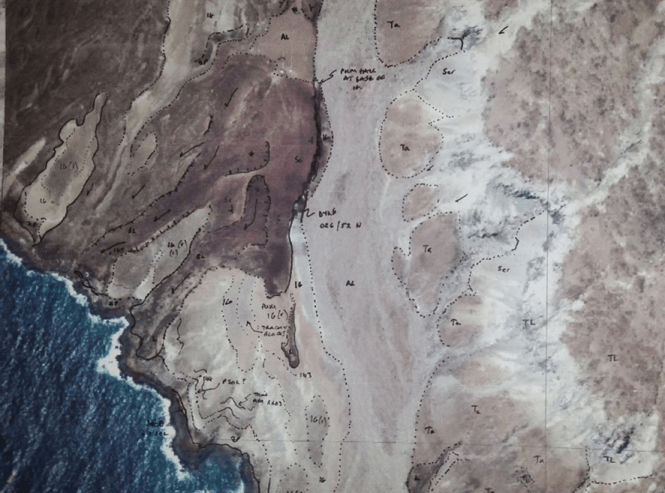 printout of satelite photo used in the field for geological mapping